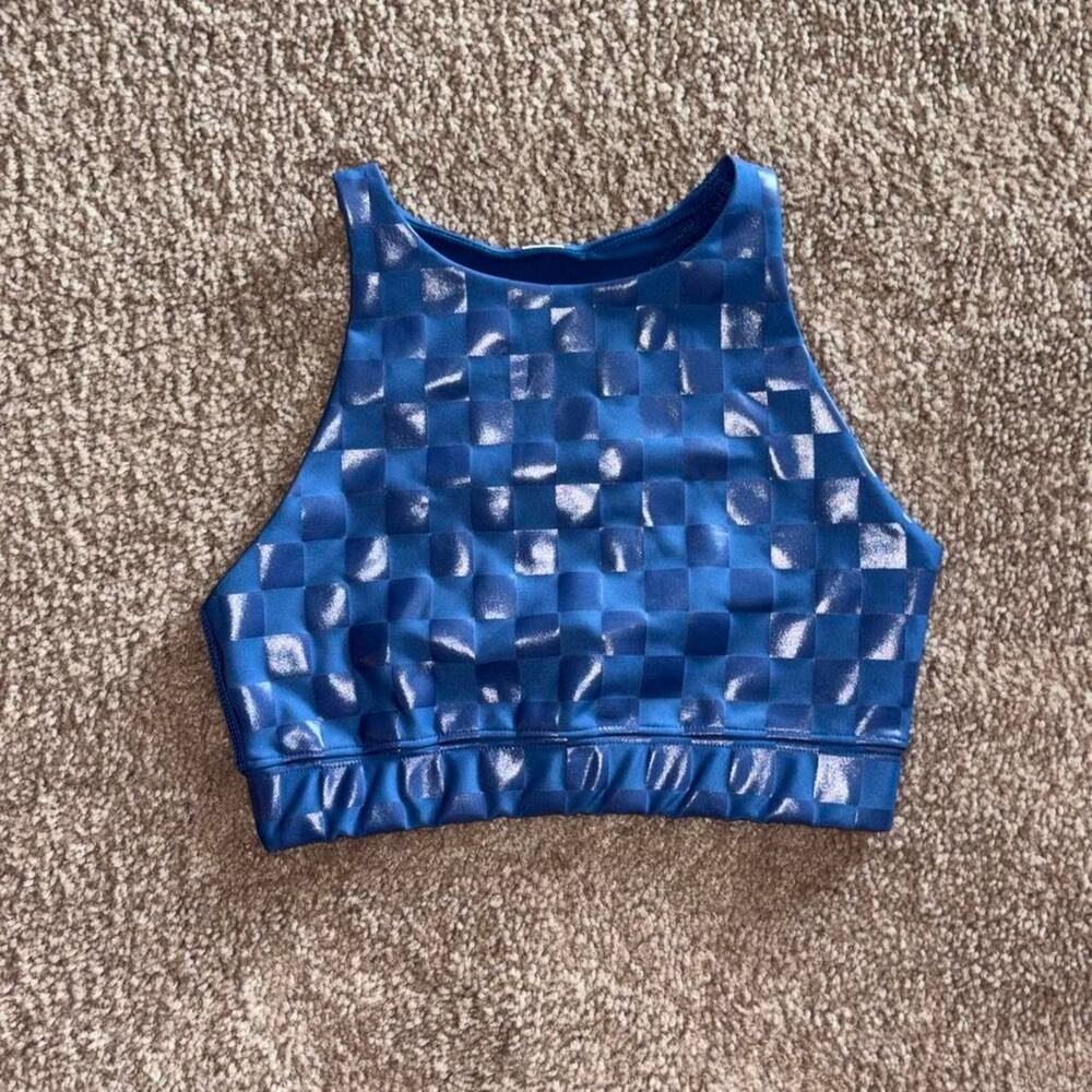 Peloton XS high neck blue checkered crop top